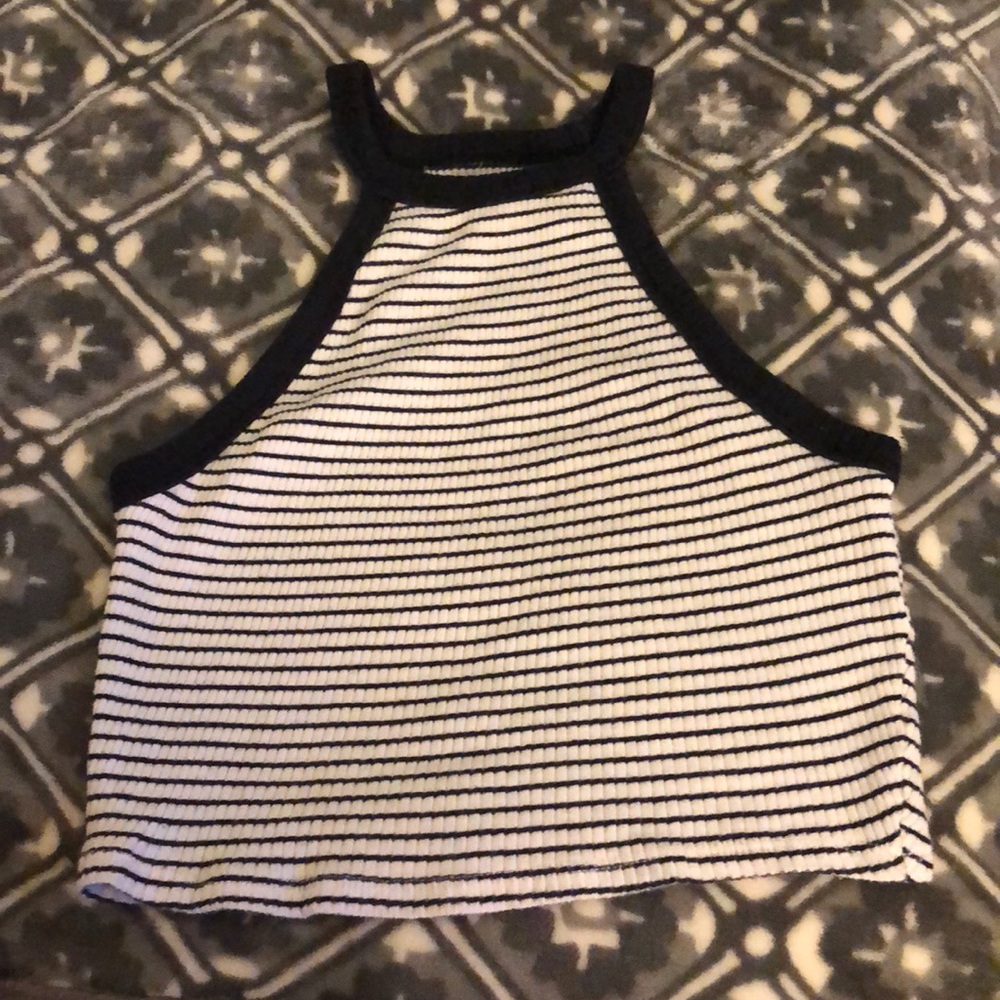 Black and White Hollister Halter Crop Top